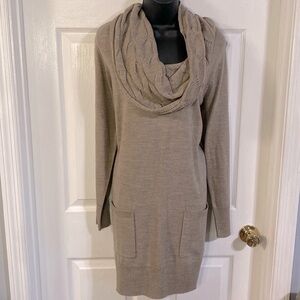 New York & Company camel colored cowl neck sweater dress, size large, NWT.